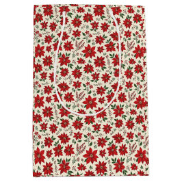 Bright Red Poinsettias ミディアムペーパーバッグ