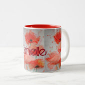 Bright Red Poppies Water color誕生日フローラMag ツートーンマグカップ (正面右)