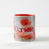 Bright Red Poppies Water color誕生日フローラMag ツートーンマグカップ (中央)