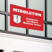 Bright Red Promotional Business Banner with Logo 横断幕 (ビルの外側)