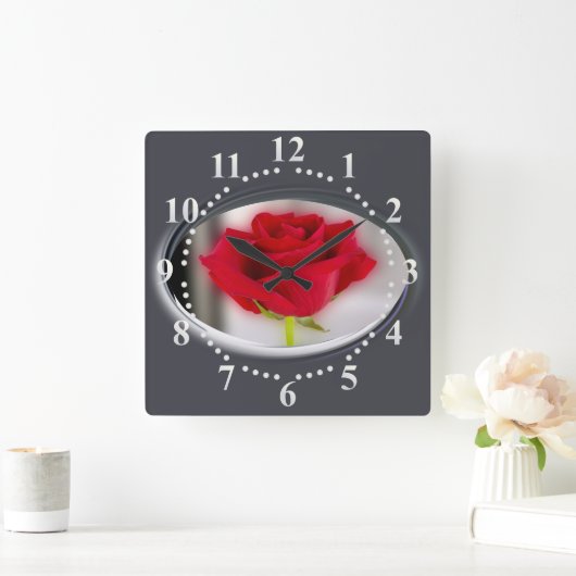 Bright red rose スクエア壁時計 (ホーム)