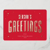 Bright Red Season's GreetingsレトロStars写真 箔シーズンカード (正面)