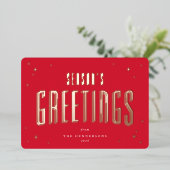 Bright Red Season's GreetingsレトロStars写真 箔シーズンカード (立ち正面)