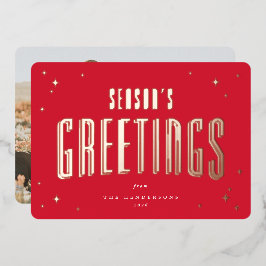 Bright Red Season's GreetingsレトロStars写真 箔シーズンカード