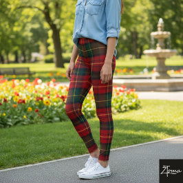 Bright Red Square Tartan Christmas Plaid レギンス