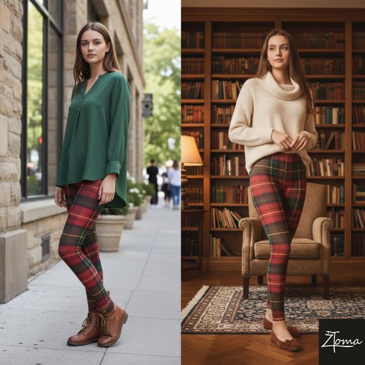 Bright Red Square Tartan Christmas Plaid レギンス