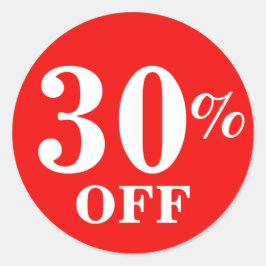 Bright Red White 30% OFF Sale Business Stickers ラウンドシール