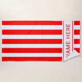 Bright Red White Stripe Towel with Your Name ビーチタオル (正面)
