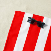 Bright Red White Stripe Towel with Your Name ビーチタオル (インサイチュ)