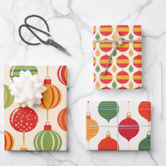 Bright Retro Christmas Ornament Wrapping Paper ラッピングペーパーシート