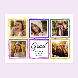 Bright Retro Grad Photo Collage Frames Graduation  案内状