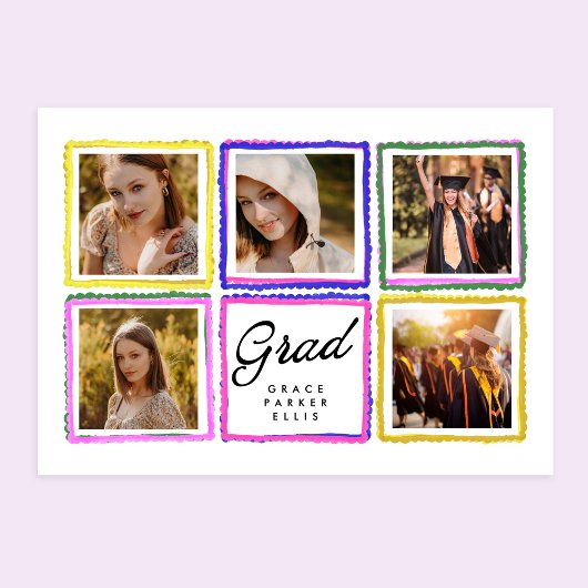 Bright Retro Grad Photo Collage Frames Graduation  案内状