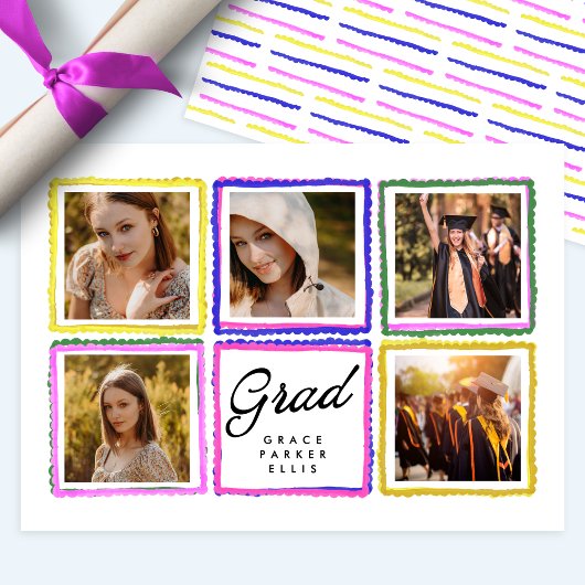 Bright Retro Grad Photo Collage Frames Graduation  案内状
