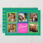 Bright Retro Graduate 5 Photo Collage Graduation  案内状 (正面/裏面)