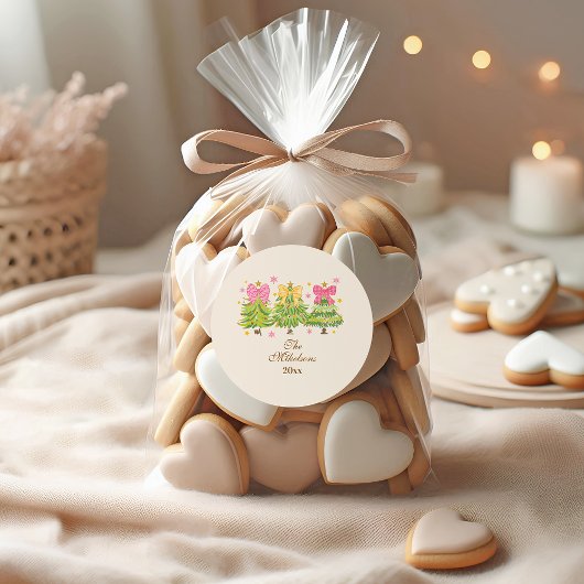 Bright Ribbon Trees Holiday Family ラウンドシール