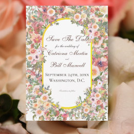 Bright Romantic Garden Save the Date Card 招待状