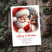 Bright Santa And Rudolph Merry Christmas Greeting シーズンカード