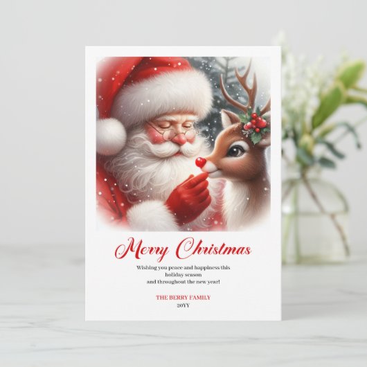 Bright Santa And Rudolph Merry Christmas Greeting シーズンカード (スタンド正面)