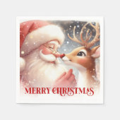 Bright Santa Rudolph Christmas Table Napkins スタンダードカクテルナプキン (正面)