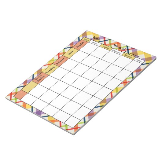 Bright School Plaid Homework Assignment ノートパッド (アングル)