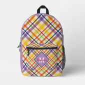 Bright School Plaid Purple Monogram プリントバックパック (正面)