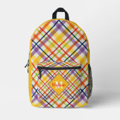 Bright School Plaid Yellow Monogram プリントバックパック (正面)