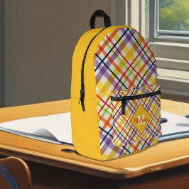 Bright School Plaid Yellow Monogram プリントバックパック