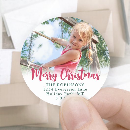 Bright Scriptフォトモダン差出人住所ラベル ラウンドシール