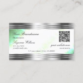 Bright Shimmery Mint Silverロ縁どゴQRコード 名刺 (裏面)