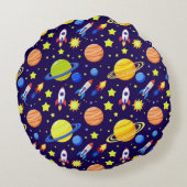 Bright Space Adventure Rockets Planets Stars ラウンドクッション (裏面)