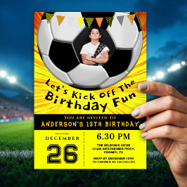 Bright Sporty Custom Photo Birthday I | Soccer 招待状