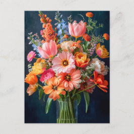 Bright Spring Bouquet in Glass Vase ポストカード