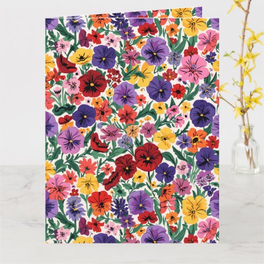 Bright Spring Pansies Floral Garden Pattern カード (黄色い花)