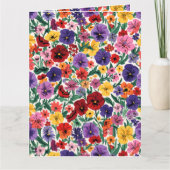 Bright Spring Pansies Floral Garden Pattern カード (正面)