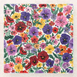 Bright Spring Pansies Floral Garden Pattern ガラスコースター