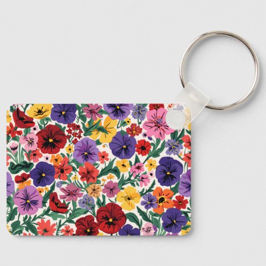 Bright Spring Pansies Floral Garden Pattern キーホルダー (正面)