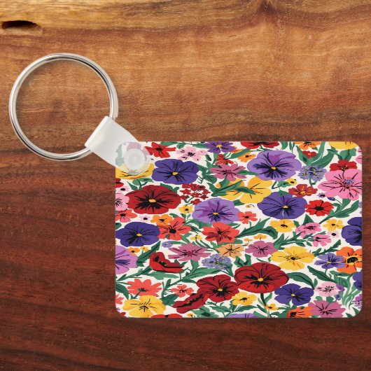 Bright Spring Pansies Floral Garden Pattern キーホルダー (裏面)