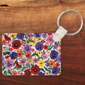 Bright Spring Pansies Floral Garden Pattern キーホルダー (正面)
