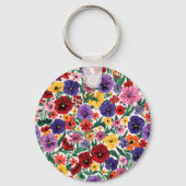 Bright Spring Pansies Floral Garden Pattern キーホルダー (裏面)