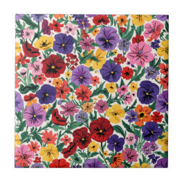 Bright Spring Pansies Floral Garden Pattern タイル