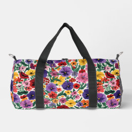 Bright Spring Pansies Floral Garden Pattern ダッフルバッグ