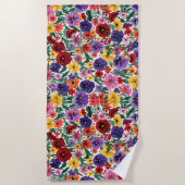 Bright Spring Pansies Floral Garden Pattern ビーチタオル (正面)