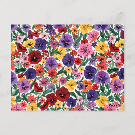 Bright Spring Pansies Floral Garden Pattern ポストカード (裏面)