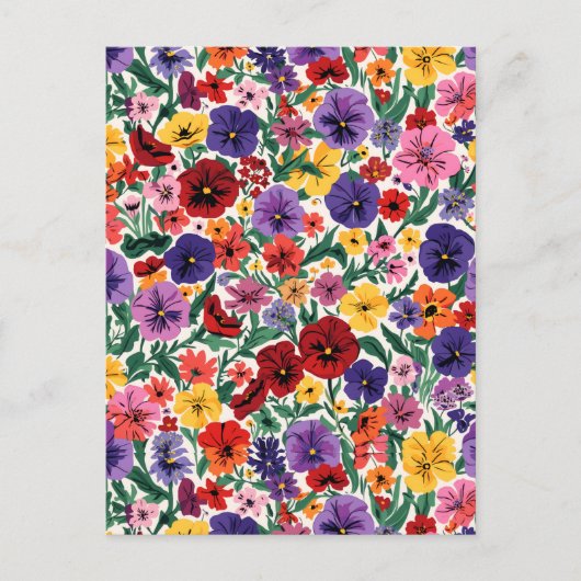 Bright Spring Pansies Floral Garden Pattern ポストカード (正面)