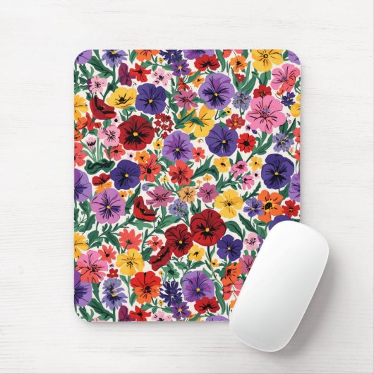 Bright Spring Pansies Floral Garden Pattern マウスパッド (マウス)