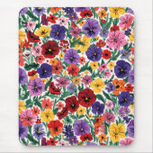 Bright Spring Pansies Floral Garden Pattern マウスパッド (正面)