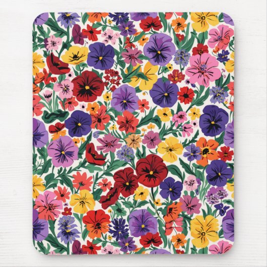Bright Spring Pansies Floral Garden Pattern マウスパッド (正面)