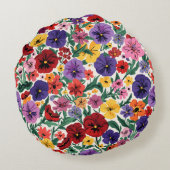 Bright Spring Pansies Floral Garden Pattern ラウンドクッション (裏面)