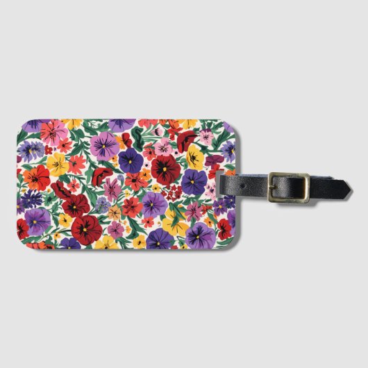 Bright Spring Pansies Floral Garden Pattern ラゲッジタグ (正面横)