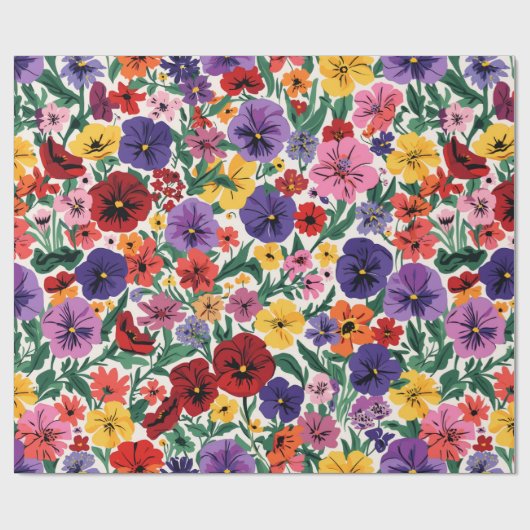 Bright Spring Pansies Floral Garden Pattern ラッピングペーパー (フラット)